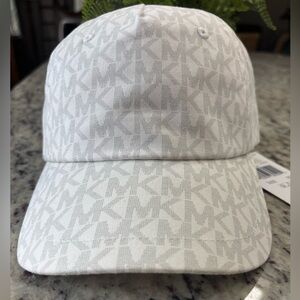 Michael Kors White/Light Gray Monogram Baseball Cap